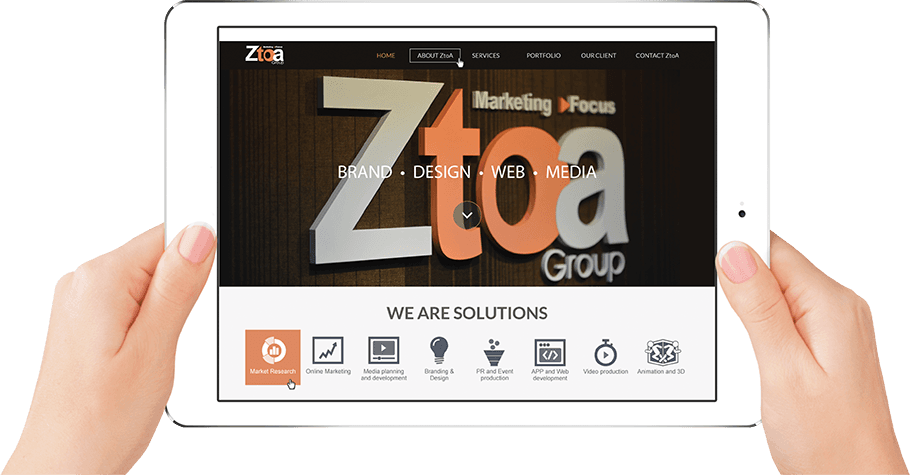 Tablet showing ZTOA website